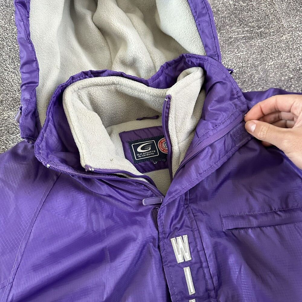 Men's Vintage 90's Kansas State Wildcats Purple Gray Hooded Puffer Jacket Sz S